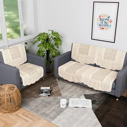 Kuber Industries Cream-Coloured Cotton Sofa Cover-90