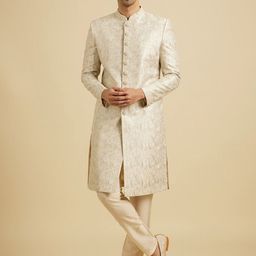 Manyavar Women Embroidered Mandarin Collar Sherwani Set-image-105