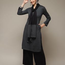 Rangriti Chevron Woven Design Straight Kurta With Palazzos & Dupatta-13