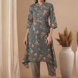 FASHOR Women Floral Printed Regular Pure Cotton Kurta with Trouser-picture-39