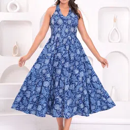Nayo Floral Printed Halter Neck Fit & Flare Maxi Dress-picture-57