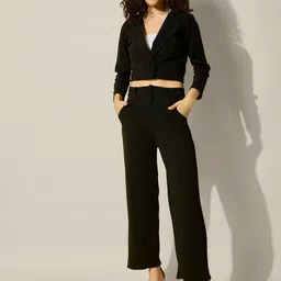QIOA Notched Lapel Collar Cropped Blazer & TrousersCo-OrdsSet-picture-3
