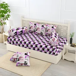 Salona Bichona Purple & White 8 Pieces Geometric Printed Pure Cotton Diwan Set-21