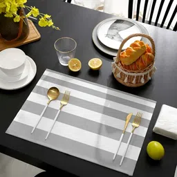UniKart Grey & White 8 Pieces Striped Anti-Slip Table Placemats-20