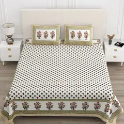 TrueYarns White & Orange Ethnic Motifs 210 TC King Bedsheet with 2 Pillow Covers-image-23