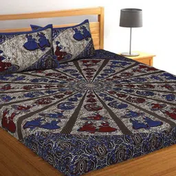 Aura Brown & Navy Blue Ethnic Printed 144 TC Cotton Queen Bedsheet Set 2.10 m x 2.30 m-image-33
