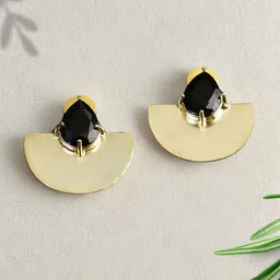 Adwitiya Collection Gold-Plated Artificial Stone-Studded Teardrop Shaped Drop Earrings-picture-11