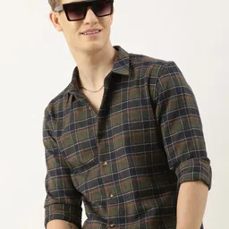Mast & Harbour Men Standard Slim Fit Checked Spread Collar Pure Cotton Casual Shirt-picture-30