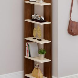 bluewud Lagoon Brown & Beige 5 Tier Floor Corner Stand Bookshelf-5