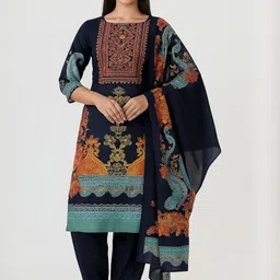 Silakaari Women Blue Printed Pure Cotton Unstitched Dress Material-picture-6