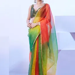 Mitera Ombre Mirror Work Organza Saree-image-15