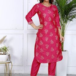 ANTU KURTIES Floral Embroidered Zari Pure Silk Straight Kurta With Trouser-image-73