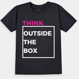 KAVEE Pure Cotton Half Sleeves Think Outside The Box Text Printed Bio Washed Tee -Black-19