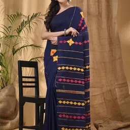 DESH BIDESH Woven Design Patchwork Pure Cotton Handloom Taant Saree-image-89