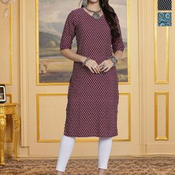 HERE&NOW Selection Of 3 Floral Printed Round Neck Straight Kurta-image-78
