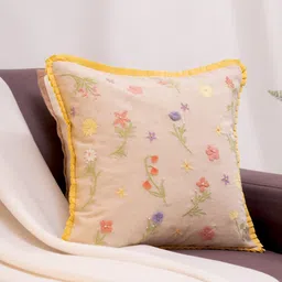 haus & kinder Meadow Whimsy Off White & Pink Embroidered Cotton Square Cushion Covers-image-40