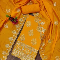 Rangtulika Floral Embroidered Sequnnied Vichitra Cotton Unstitched Dress Material-image-75
