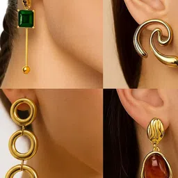 ISHTAARA Women Pack of 4 Contemporary Drop Earrings-picture-23