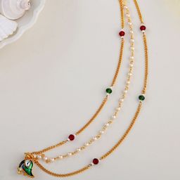 Estele Gold-Plated Pearls Beaded Chained Nosepin-image-0