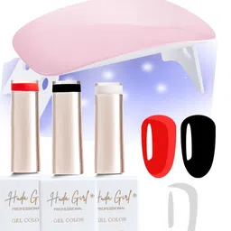 Huda Girl Set Of 3 Soak Off Gel Color Nail Polish - 15 ml Each - Red - Black & White-image-74