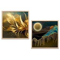 Kotart Brown & Gold-Toned 2 Pieces Wooden Abstract Printed Wall Arts-picture-40