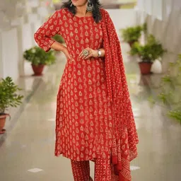 DIVASTRI Women Ethnic Motifs Printed Regular Kurta with Trousers & With Dupatta-picture-13