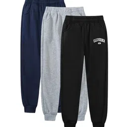 Knit Vey Boys Pack Of 3 Pure Cotton Mid-Rise Joggers-17