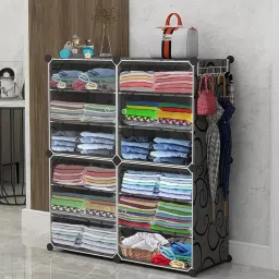 4-Door 12-Shelf Plastic Collapsible Cupboard PC Collapsible Wardrobe-6