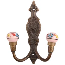 IndianShelf Pink and Bronze Floral Printed Ceramic Wall Hooks-image-52