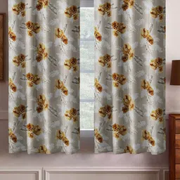 Aura Beige & Yellow Set of 4 Floral Room Darkening Window-16