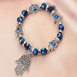 Jewelz Silver-Plated Artificial Beaded Evil Eye Elasticated Bracelet-image-31