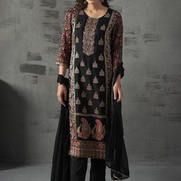 Anouk Ethnic Motifs Printed Regular Pure Silk Straight Kurta with Trousers & Dupatta-image-23