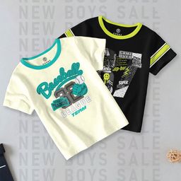 CODEZ Boys Pack Of 2 Typography Printed Round Neck Cotton T-shirts-91