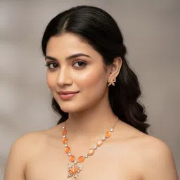saadgallery Orange Butterfly Jewellery Set-image-96