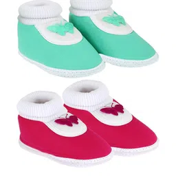 Neska Moda 3 To 12 Months Baby Boys & Baby Girls Set of 2 Pair Combo Cute Cotton Butterfly Booties (Toe to Heel Length - 12 cm, Green, Pink)-25