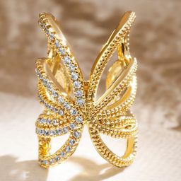 Rubans 22K Gold Plated White Cubic Zirconia Studded Butterfly Statement Ear Cuff-13