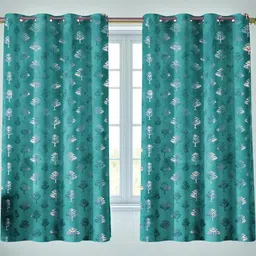 IVAZA Turquoise Blue 5 Feet Set of 2 Floral Black Out Window Curtain-image-13