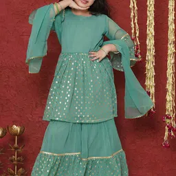Aj DEZInES Girls Ethnic Motifs Printed Regular Kurta with Sharara-image-44