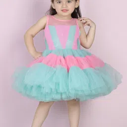 THE LITTLE CELEBS Girls Colourblocked Crepe Fit & Flare Dress-image-51