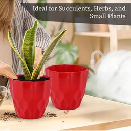 Kuber Industries Pink & Red 2 Pieces Barfi Pattern Durable Planters image 3