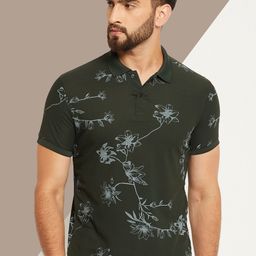 OGEN Men Floral Printed Polo Collar Tropical T-shirt-image-80