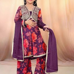 KALINI Girls Floral Printed A-Line Kurta with Palazzo & Dupatta-picture-25