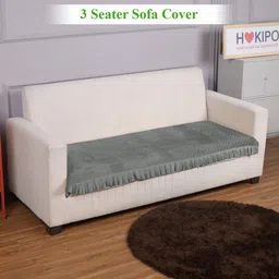 HOKIPO Grey Self Design Holland Velvet 3 Seater Sofa Cover-14