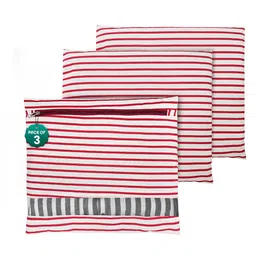 Kuber Industries Maroon & White Set of 3 Striped Cotton Regular Storage Organisers-1