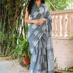 Pinkcity Trade World Floral Pure Cotton Block Print Saree-54