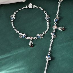 DIVASTRI Silver-Plated Artificial Beads Anklet-9