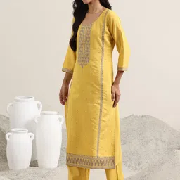 Libas Floral Woven Design Sequinned Straight Kurta with Palazzos & Dupatta-picture-18