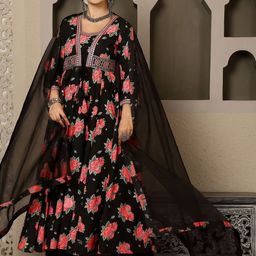 Sangria Printed Calf-Length Flared Kurta & Trouser With Dupatta-image-11
