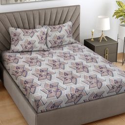 FABINALIV Brown & Grey Geometric 300 TC King Bedsheet with 2 Pillow Covers-picture-8