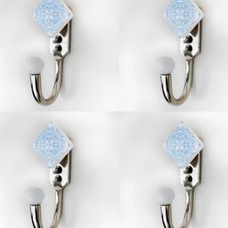 IndianShelf Turquoise Blue and White 4 Pieces Floral Printed Ceramic Wall Hooks-image-91